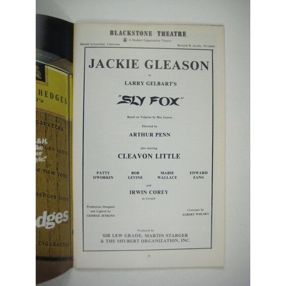 Jackie Gleason Sly Fox Stagebill May 1978 Blackstone Theatre Cleveon Little Levi - Picture 3 of 6